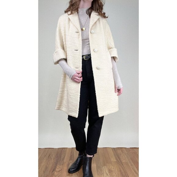 Vintage 1960s Mod Boucle Knit Driving Car Coat Jacket Peacoat Bride Bridal 60s - Picture 2 of 8